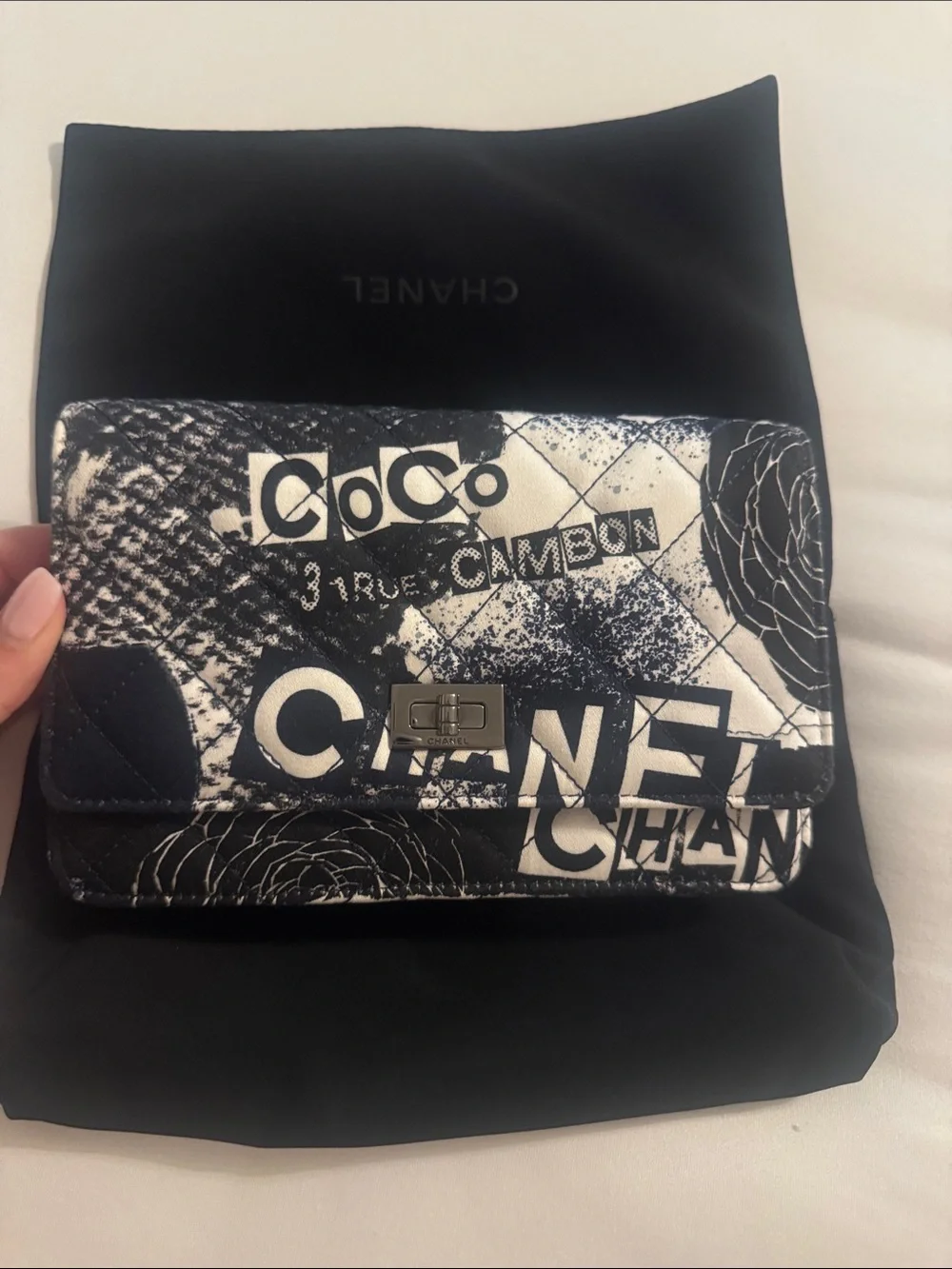 CHANEL Black & White Graphic Quilted Crossbody Bag